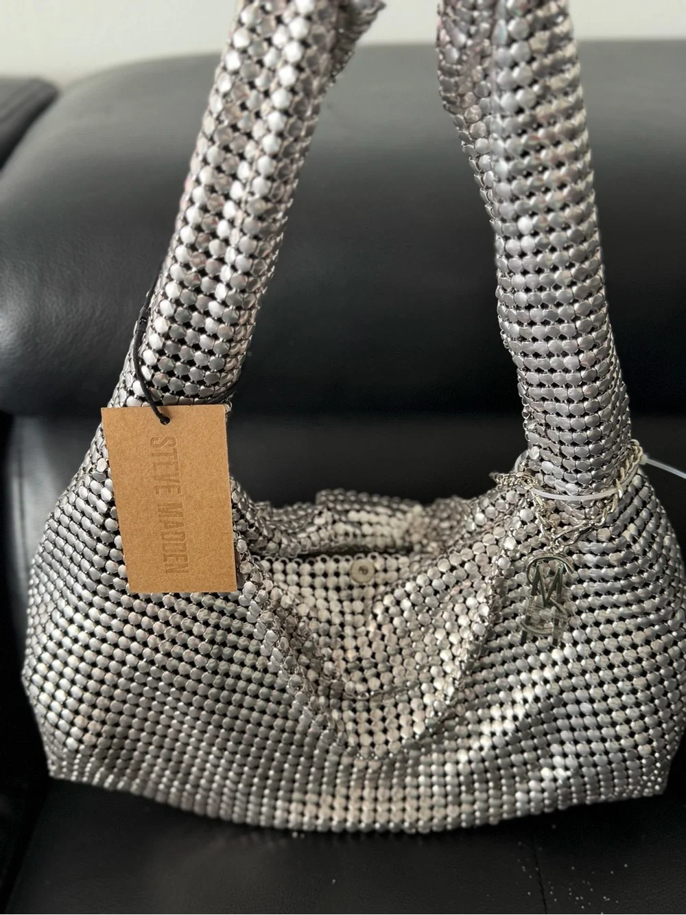 Steve Madden Metallic Silver Mesh Shoulder Bag